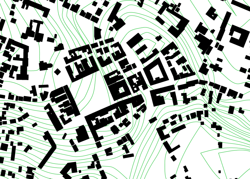 Figure-ground diagram of Drohobych city center with elevation lines