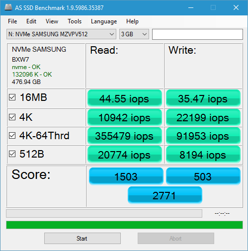 AS SSD Benchmark Results for Samsung SM951 NVMe drive, IOPS